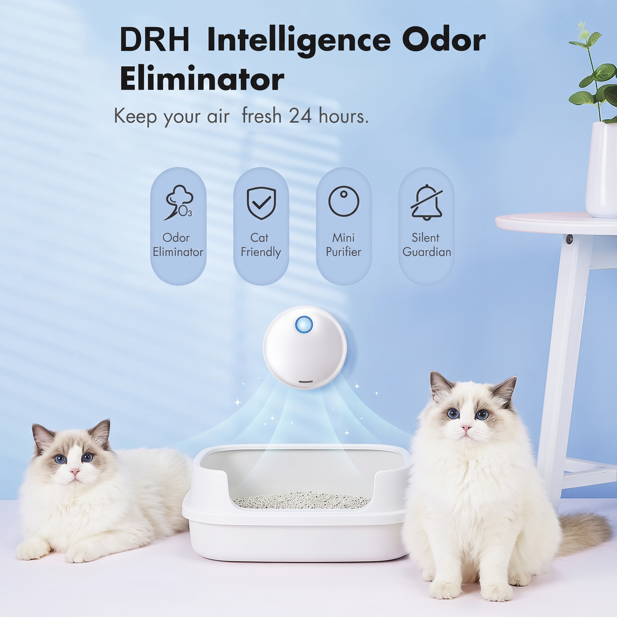 Automatic Dog Cat Pet Remover Odor from Cat Litter Eliminator Electric Fresh Air Deodorizer Smart Sensor with LED Breath Health